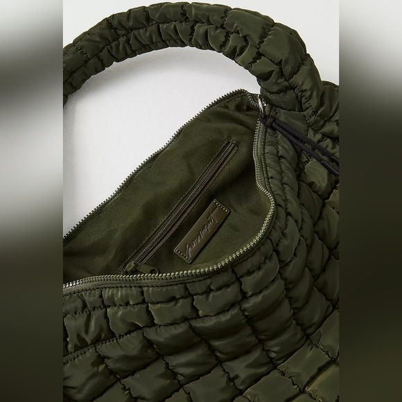 FP Movement Quilted Carryall Tote Bag Army Green Shoulder Hobo Gym Free People - Picture 5 of 12
